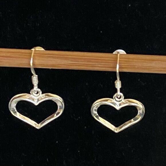 AG# Sterling 925 Silver 1” Dangle Heart Earrings - Picture 1 of 8